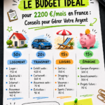 Une femme souriante vérifie son budget avec une calculatrice et des documents financiers