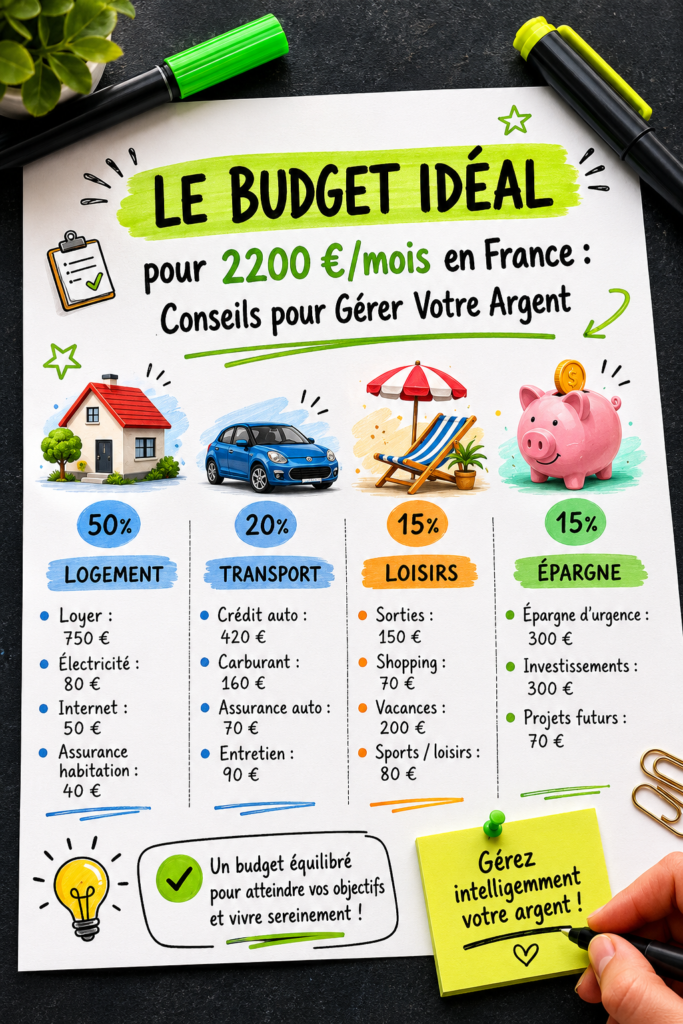 Une femme souriante vérifie son budget avec une calculatrice et des documents financiers