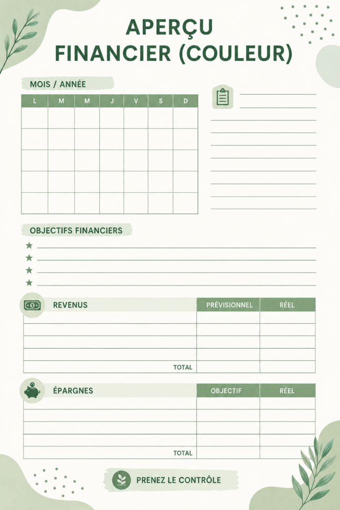 Aperçu financier coloré incluant des graphiques et des tableaux attrayants.