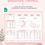 Modèle de budget Google Sheets mignon affichant des graphiques colorés.