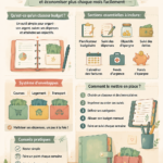 Un classeur de gestion financière ouvert avec des feuilles colorées organisées, symbolisant une meilleure organisation des finances.