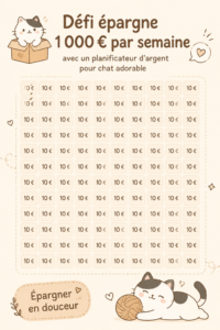 Une main tenant un planificateur d'épargne avec un chat mignon en arrière-plan.