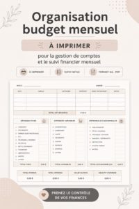 Modèle de budget mensuel à imprimer, design simple et pratique.