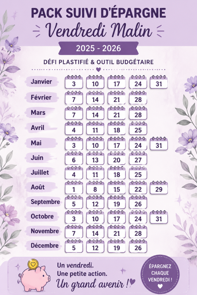 Outil d'organisation d'épargne sur table, mettant en avant un défi de budget
