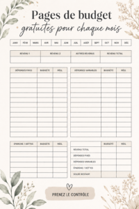 Exemple de pages de budget imprimables pour organiser ses finances mensuellement