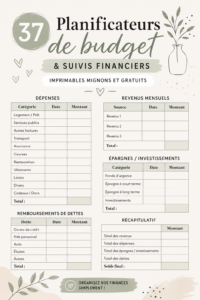 Un ensemble coloré de planificateurs de budget imprimables sur une table.