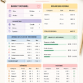 Un planner de budget familial ouvert sur une table, avec des stylos colorés pour une organisation pratique.