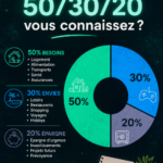 Illustration de la répartition du budget selon la règle du 50/30/20