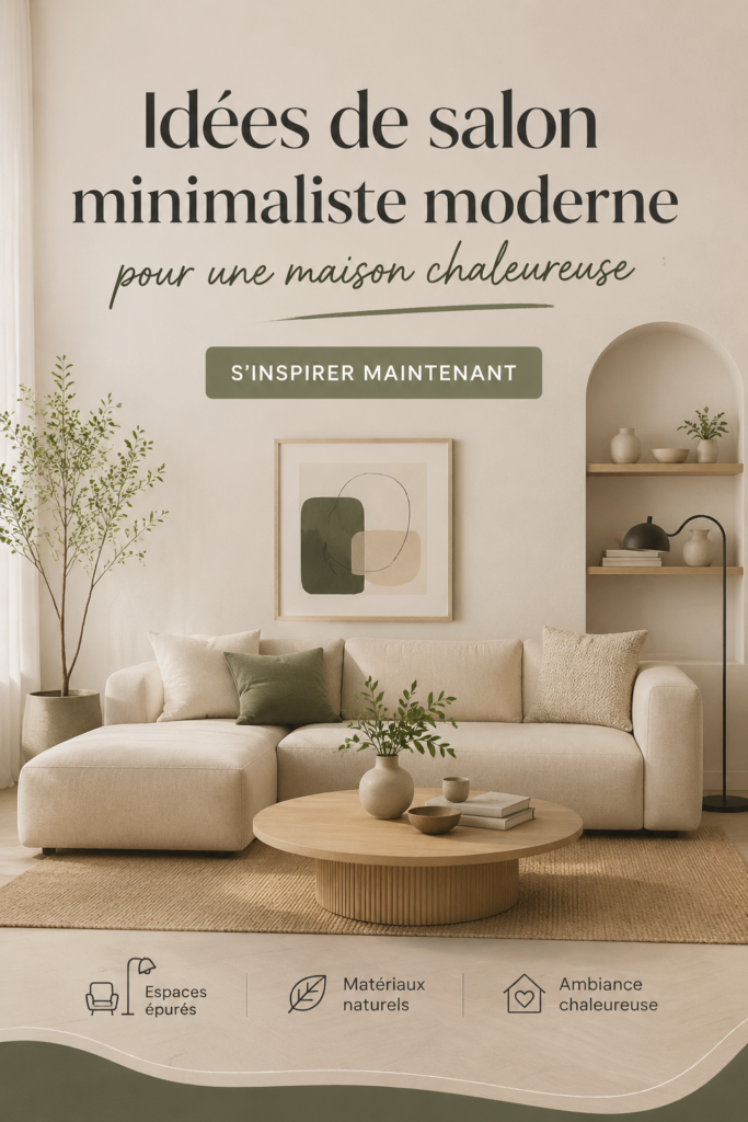 Salon moderne et minimaliste avec des textures douces et des couleurs neutres