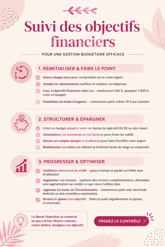 Femme souriante utilisant un tracker d'objectifs financiers sur son portable