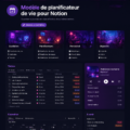 Capture d'écran d'un modèle de planification de vie sur Notion avec différentes sections.