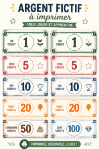 Modèle d'argent fictif imprimé, coloré et attrayant pour des activités ludiques.