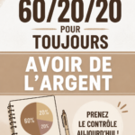 Une femme souriante devant un tableau de budget 60-20-20, prenant des notes sur ses finances personnelles.