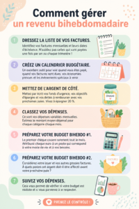 Femme souriante établissant son budget avec un revenu bi-hebdomadaire.