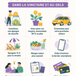 Femme heureuse planifiant ses finances et son budget sur une table