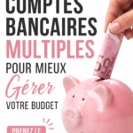 Femme souriante vérifiant son budget avec plusieurs comptes bancaires ouverts sur son appareil.