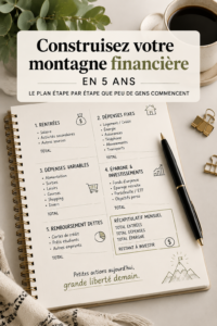 Femme consultant des documents financiers pour construire sa montagne financière.