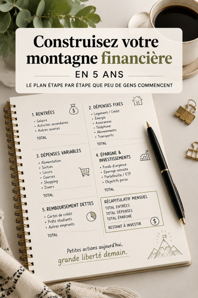 Femme consultant des documents financiers pour construire sa montagne financière.