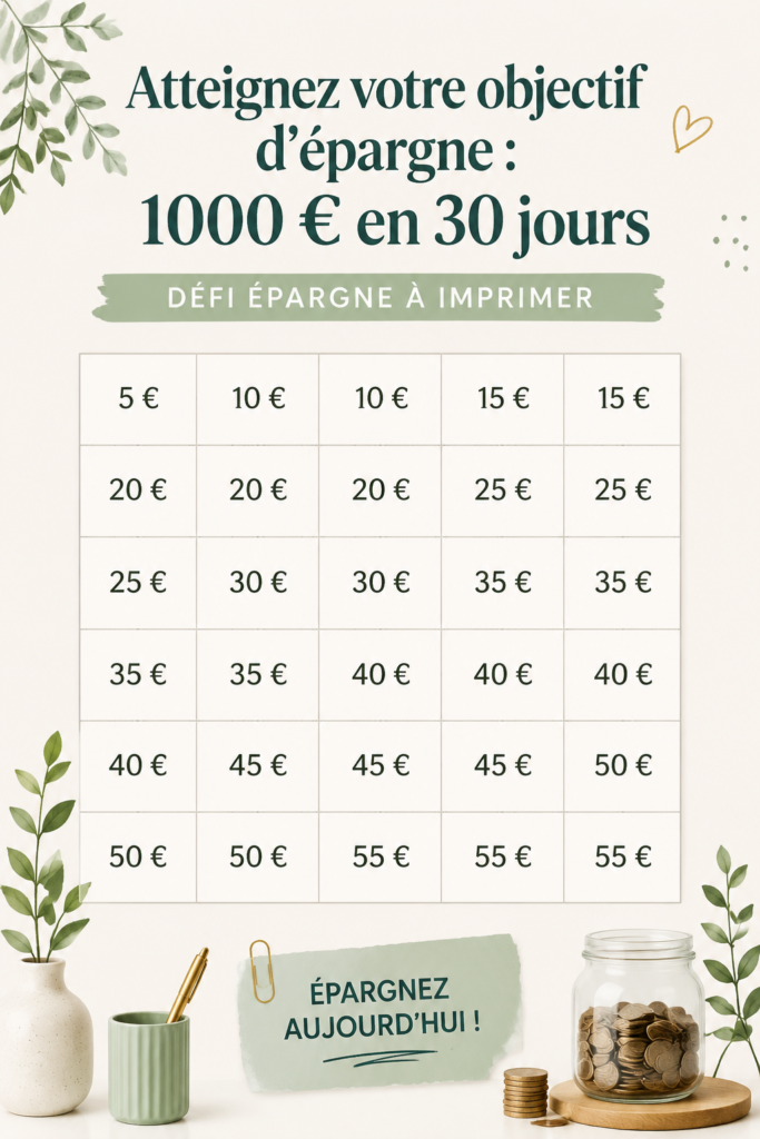 femme souriante regardant un tableau avec un plan d'épargne de 1000 euros