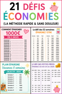 Femme souriante regardant un tableau de défis d'économie à la maison