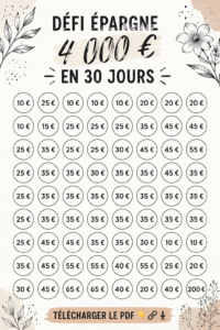 Imprimables de défis d'épargne colorés sur un bureau