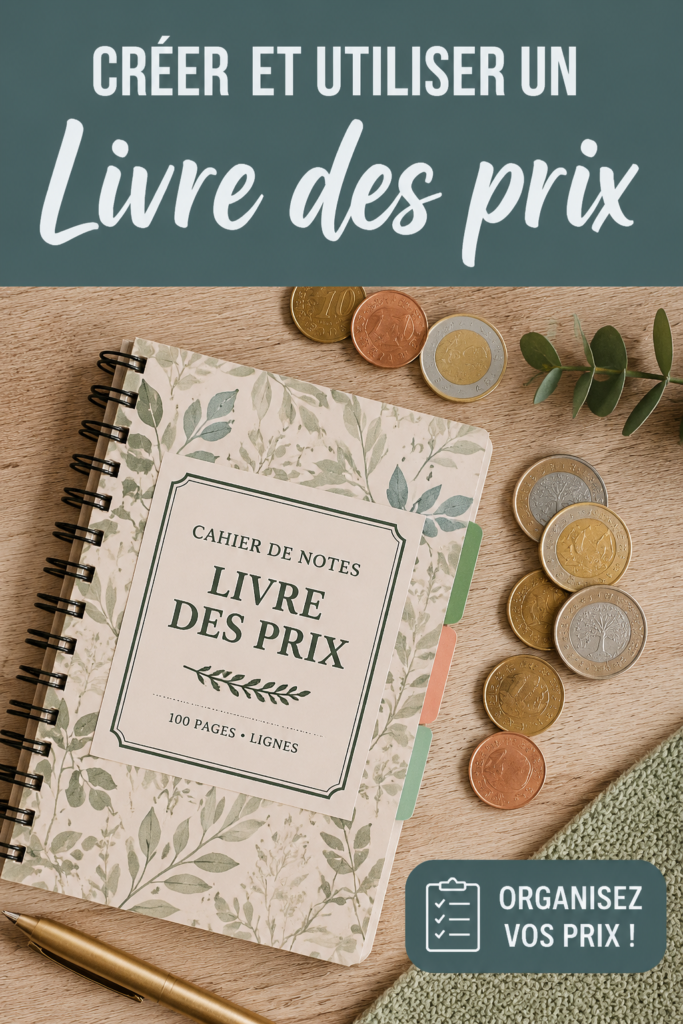 Une table ornée d'un livre de prix DIY ouvert avec des notes de dépenses et des outils créatifs.