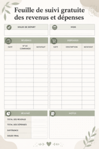 Tableau pratique pour suivre les revenus et dépenses personnelles.