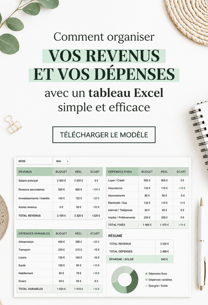 Femme utilisant Excel pour organiser ses finances avec des graphiques et des chiffres