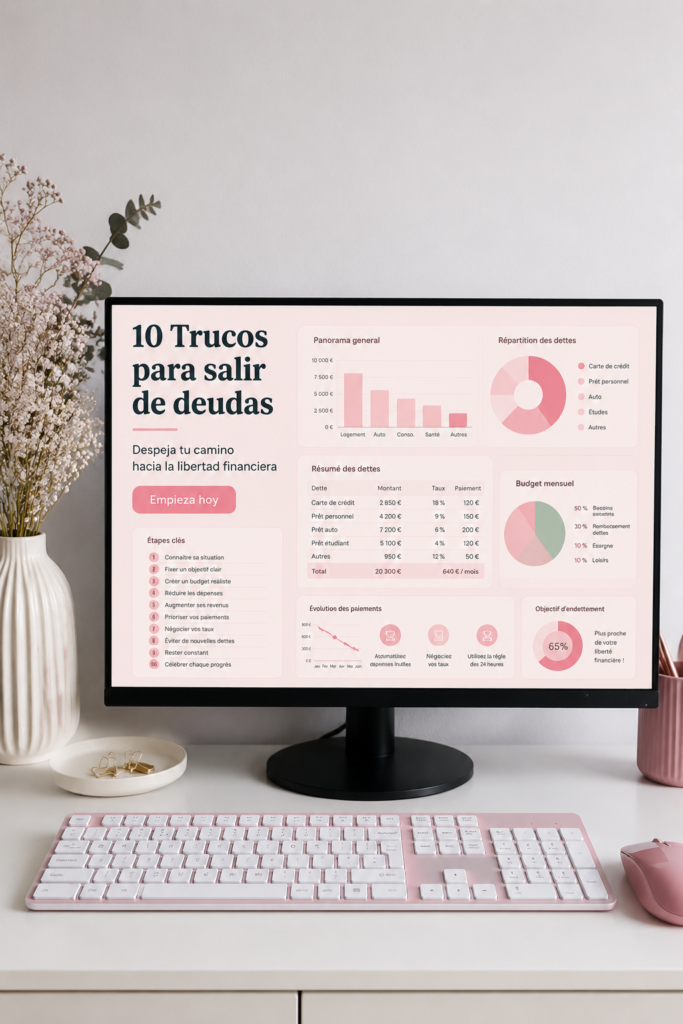 Femme souriante consultant ses finances avec un ordinateur