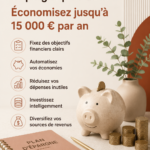 Femme souriante regardant son budget avec un ordinateur et un carnet d'épargne