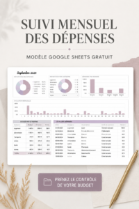 Modèle de suivi de dépenses sur Google Sheets avec des graphiques et des tableaux.