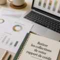 Femme consultant son rapport de crédit avec un sourire, illustrant la gestion des finances personnelles.