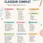 Une femme souriante organise ses documents dans un classeur.