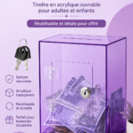 Tirelire en acrylique colorée avec clé et verrouillage pour enfants et adultes