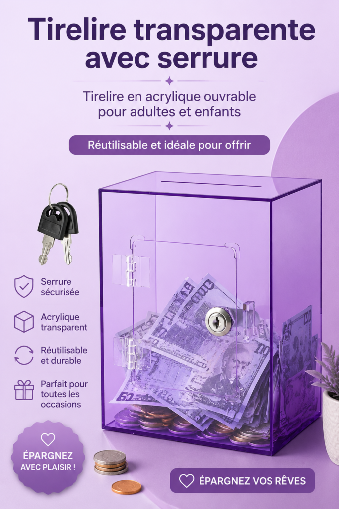 Tirelire en acrylique colorée avec clé et verrouillage pour enfants et adultes