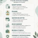 Femme consultant son budget personnel avec des documents financiers et un ordinateur.