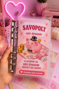 Illustration d'un binder pour le cash stuffing, représentant une méthode pratique de gestion budgétaire.