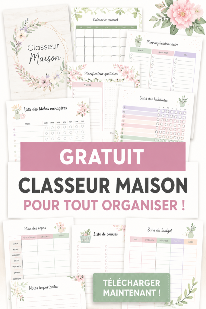 Classeur de gestion maison avec des documents et un stylo sur une table