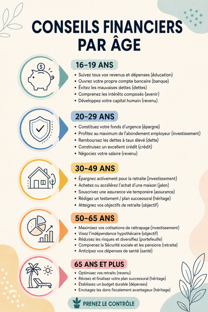 Femme de 30-50 ans en train de consulter des conseils financiers adaptés à son âge.