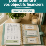 Un classeur budgétaire ouvert avec des notes de finances personnelles et des stylos colorés.
