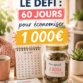 Une femme souriante tenant un pot d'épargne plein, symbolisant le défi d'économiser 1 000€.
