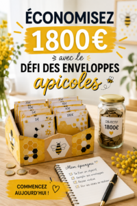 Femme souriante tenant des enveloppes pour un défi d'économie.