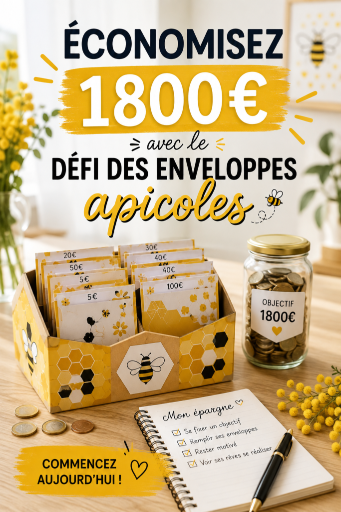 Femme souriante tenant des enveloppes pour un défi d'économie.