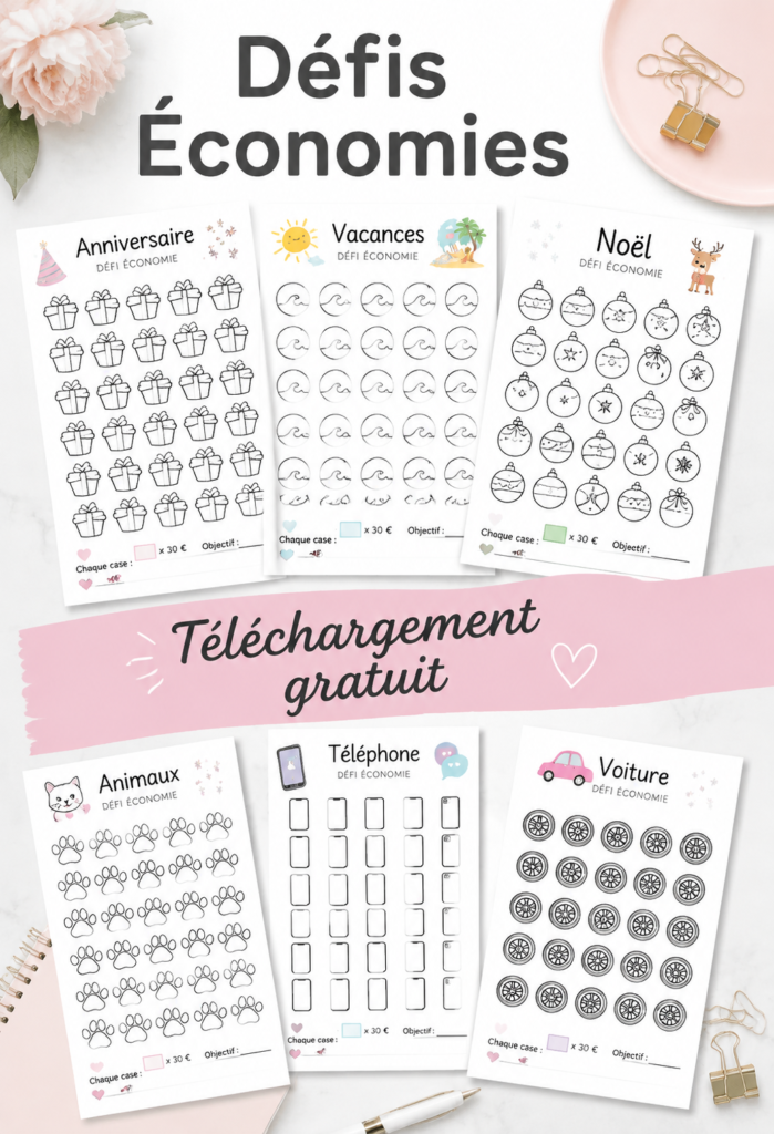 Femme heureuse montrant un plan d'épargne avec des graphiques et des calculs.