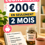 Femme souriante tenant un bocal rempli de pièces pour illustrer l'économie de 200€.