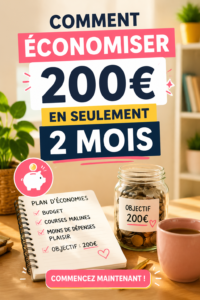 Femme souriante tenant un bocal rempli de pièces pour illustrer l'économie de 200€.