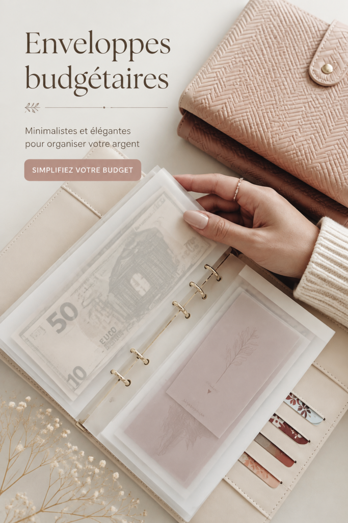 Ensemble d'enveloppes de cash minimalistes sur une table, représentant la gestion budgétaire élégante.