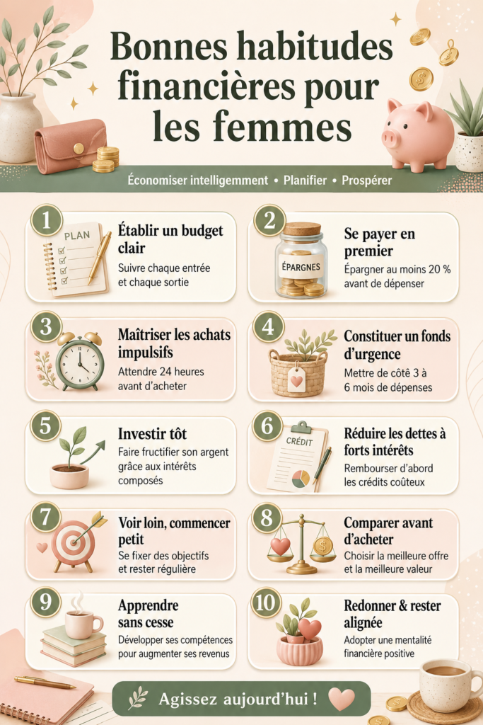 Femme souriante examinant son budget avec un calepin et un stylo
