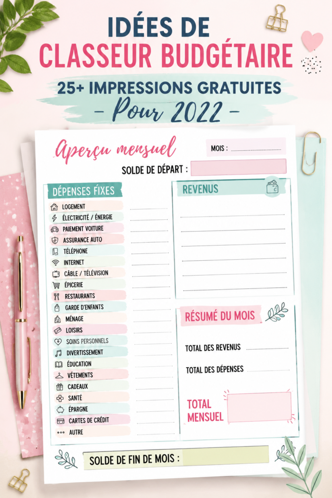 Femme organisant son budget avec un classeur et des imprimables, montrant une gestion financière élégante.