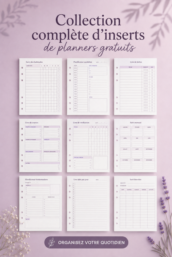 Modèles d'inserts gratuits pour planificateur à imprimer